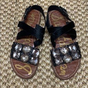Sam Edelman Jeweled Croc/Calfhair Sandals